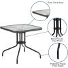 Flash Furniture Barker 28” Square Tempered Glass Metal Table with Dark Brown Rattan Edging(Clear Top/Gray Rattan)