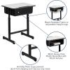 Flash Furniture Billie Open Front Student Desk for Classrooms or Remote Learning, Height Adjust School Desk with Book Box and Bag Hooks, Black/Gray(Set of 1)