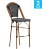 Flash Furniture Bordeaux Commercial Grade Bistro Bar Height Stool, Stackable Indoor/Outdoor Dining Stool, 30″ High, Black/White and Natural Finish(Black & White/Natural Frame)