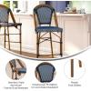 Flash Furniture Bordeaux Commercial Grade Bistro Bar Height Stool, Stackable Indoor/Outdoor Dining Stool, 30″ High, Black/White and Natural Finish(Navy & White/Natural Frame)