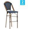 Flash Furniture Bordeaux Commercial Grade Bistro Bar Height Stool, Stackable Indoor/Outdoor Dining Stool, 30″ High, Black/White and Natural Finish(Navy & White/Natural Frame)