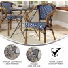 Flash Furniture Bordeaux Indoor/Outdoor Commercial Bistro Stack Chair – Curved Arms – Navy/White PE Rattan Back and Seat – Natural Bamboo Print Metal Frame(Navy & White/Natural Frame)