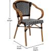 Flash Furniture Bordeaux Indoor/Outdoor Commercial Bistro Stack Chair – Curved Arms – Navy/White PE Rattan Back and Seat – Natural Bamboo Print Metal Frame(Black & White/Natural Frame)