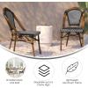 Flash Furniture Bordeaux Set of 2 Indoor/Outdoor Commercial Bistro Stack Chairs – Black/White PE Rattan Back and Seat – Natural Bamboo Print Aluminum Frame(Black & White/Natural Frame)