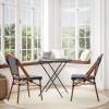 Flash Furniture Bordeaux Set of 2 Indoor/Outdoor Commercial Bistro Stack Chairs – Black/White PE Rattan Back and Seat – Natural Bamboo Print Aluminum Frame(Navy & White/Natural Frame)