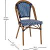 Flash Furniture Bordeaux Set of 2 Indoor/Outdoor Commercial Bistro Stack Chairs – Black/White PE Rattan Back and Seat – Natural Bamboo Print Aluminum Frame(Navy & White/Natural Frame)
