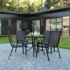 Flash Furniture Brazos 3 Piece Outdoor Patio Dining Set – 2 Brown Flex Comfort Stack Chairs – 23.75″ Round Tempered Glass Patio Table(Black)