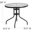 Flash Furniture Brazos 3 Piece Outdoor Patio Dining Set – 2 Brown Flex Comfort Stack Chairs – 23.75″ Round Tempered Glass Patio Table(Black)