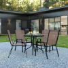 Flash Furniture Brazos 3 Piece Outdoor Patio Dining Set – 2 Brown Flex Comfort Stack Chairs – 23.75″ Round Tempered Glass Patio Table(Brown)