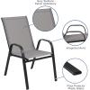 Flash Furniture Brazos 3 Piece Outdoor Patio Dining Set – 2 Brown Flex Comfort Stack Chairs – 23.75″ Round Tempered Glass Patio Table(Grey)