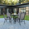 Flash Furniture Brazos 3 Piece Outdoor Patio Dining Set – 2 Brown Flex Comfort Stack Chairs – 23.75″ Round Tempered Glass Patio Table(Grey)