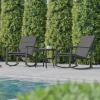 Flash Furniture Brazos 3 Piece Outdoor Rocking Chair Bistro Set with Flex Comfort Material and Metal Framed Glass Top Table, Gray/Black(Black)