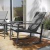 Flash Furniture Brazos 3 Piece Outdoor Rocking Chair Bistro Set with Flex Comfort Material and Metal Framed Glass Top Table, Gray/Black(Black)