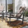 Flash Furniture Brazos 3 Piece Outdoor Rocking Chair Bistro Set with Flex Comfort Material and Metal Framed Glass Top Table, Gray/Black(Brown)