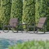 Flash Furniture Brazos 3 Piece Outdoor Rocking Chair Bistro Set with Flex Comfort Material and Metal Framed Glass Top Table, Gray/Black(Brown)