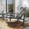Flash Furniture Brazos 3 Piece Outdoor Rocking Chair Bistro Set with Flex Comfort Material and Metal Framed Glass Top Table, Gray/Black(Grey)