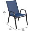 Flash Furniture Brazos Commercial Outdoor Dining Set, 60″ Tempered Glass Patio Table with Umbrella Hole, 6 Stack Chairs with Flex Comfort Seats and Backs, Gray/Black(Navy)
