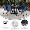 Flash Furniture Brazos Commercial Outdoor Dining Set, 60″ Tempered Glass Patio Table with Umbrella Hole, 6 Stack Chairs with Flex Comfort Seats and Backs, Gray/Black(Navy)