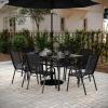 Flash Furniture Brazos Commercial Outdoor Dining Set, 60″ Tempered Glass Patio Table with Umbrella Hole, 6 Stack Chairs with Flex Comfort Seats and Backs, Gray/Black(Black)