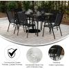 Flash Furniture Brazos Commercial Outdoor Dining Set, 60″ Tempered Glass Patio Table with Umbrella Hole, 6 Stack Chairs with Flex Comfort Seats and Backs, Gray/Black(Black)