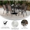 Flash Furniture Brazos Commercial Outdoor Dining Set, 60″ Tempered Glass Patio Table with Umbrella Hole, 6 Stack Chairs with Flex Comfort Seats and Backs, Gray/Black(Brown)