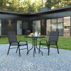 Flash Furniture Brazos Series 5-Piece Glass Patio Table and Chairs Set, Outdoor Patio Dining Set with Square Table and 4 Sling Patio Chairs, Black(Black)