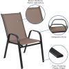 Flash Furniture Brazos Series 5-Piece Glass Patio Table and Chairs Set, Outdoor Patio Dining Set with Square Table and 4 Sling Patio Chairs, Black(Brown)