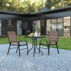 Flash Furniture Brazos Series 5-Piece Glass Patio Table and Chairs Set, Outdoor Patio Dining Set with Square Table and 4 Sling Patio Chairs, Black(Brown)