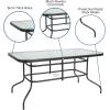 Flash Furniture Brazos Series 7-Piece Glass Patio Table and Chairs Set, Outdoor Dining Set with Table with Umbrella Hole, 6 Sling Patio Chairs, Black(Grey)