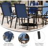 Flash Furniture Brazos Series 7-Piece Glass Patio Table and Chairs Set, Outdoor Dining Set with Table with Umbrella Hole, 6 Sling Patio Chairs, Black(Navy)