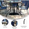 Flash Furniture Brazos Series 7-Piece Glass Patio Table and Chairs Set, Outdoor Dining Set with Table with Umbrella Hole, 6 Sling Patio Chairs, Black(Navy)