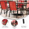 Flash Furniture Brazos Series 7-Piece Glass Patio Table and Chairs Set, Outdoor Dining Set with Table with Umbrella Hole, 6 Sling Patio Chairs, Black(Red)