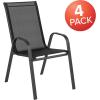 Flash Furniture Brazos Series Red Outdoor Stack Chair with Flex Comfort Material and Metal Frame, Set of 4(Black)