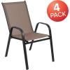 Flash Furniture Brazos Series Red Outdoor Stack Chair with Flex Comfort Material and Metal Frame, Set of 4(Brown)