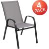 Flash Furniture Brazos Series Red Outdoor Stack Chair with Flex Comfort Material and Metal Frame, Set of 4(Grey)