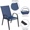 Flash Furniture Brazos Series Red Outdoor Stack Chair with Flex Comfort Material and Metal Frame, Set of 4(Navy)