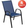 Flash Furniture Brazos Series Red Outdoor Stack Chair with Flex Comfort Material and Metal Frame, Set of 4(Navy)