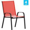Flash Furniture Brazos Series Red Outdoor Stack Chair with Flex Comfort Material and Metal Frame, Set of 4(Red)