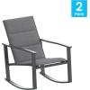 Flash Furniture Brazos Set of 2 Gray Outdoor Rocking Chairs with Flex Comfort Material and Black Metal Frame,Gray/Black(Black)