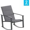 Flash Furniture Brazos Set of 2 Gray Outdoor Rocking Chairs with Flex Comfort Material and Black Metal Frame,Gray/Black(Black)