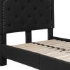 Flash Furniture Brighton Twin Size Tufted Upholstered Platform Bed in Light Gray Fabric(Black)