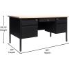Flash Furniture Cambridge Double Pedestal Desk with 5 Locking Drawers, Commercial Grade Teacher’s or Office Desk, 30×60, Metal Frame, White Oak/Black(White Oak)