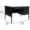 Flash Furniture Cambridge Right Side Single Pedestal Desk with 3 Locking Drawers, Commercial Grade Teacher’s or Office Desk, 30×48, Metal Frame, White Oak/Black(Walnut)