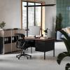 Flash Furniture Cambridge Right Side Single Pedestal Desk with 3 Locking Drawers, Commercial Grade Teacher’s or Office Desk, 30×48, Metal Frame, White Oak/Black(Walnut)