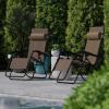 Flash Furniture Celestial Adjustable Folding Mesh Zero Gravity Reclining Lounge Chair with Pillow and Cup Holder Tray in Navy, Set of 2(Brown)