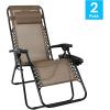 Flash Furniture Celestial Adjustable Folding Mesh Zero Gravity Reclining Lounge Chair with Pillow and Cup Holder Tray in Navy, Set of 2(Brown)