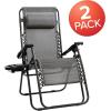 Flash Furniture Celestial Adjustable Folding Mesh Zero Gravity Reclining Lounge Chair with Pillow and Cup Holder Tray in Navy, Set of 2(Grey)