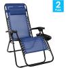 Flash Furniture Celestial Adjustable Folding Mesh Zero Gravity Reclining Lounge Chair with Pillow and Cup Holder Tray in Navy, Set of 2(Navy)