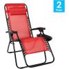 Flash Furniture Celestial Adjustable Folding Mesh Zero Gravity Reclining Lounge Chair with Pillow and Cup Holder Tray in Navy, Set of 2(Red)