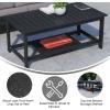 Flash Furniture Charlestown Two Tiered Commercial Grade Adirondack Coffee Table – Gray Finish Poly Resin Wood – All-Weather – Slatted Shelf Design,Grey(Black)
